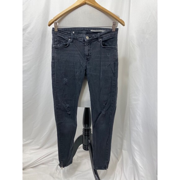 Zara Women's Jean's Black Denim Mid-Rise 5 Pocket Slim Fit Size 4 x 26 - Picture 2 of 6